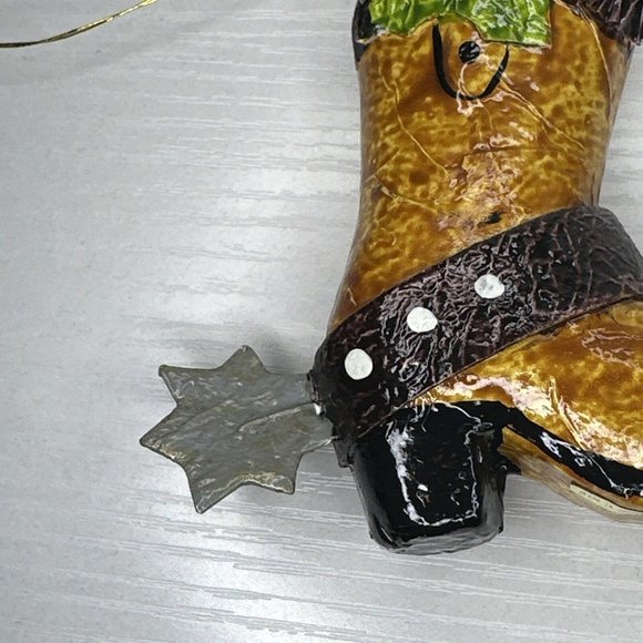 Paper Mache Cowboy Boot With Spur & Holly - Picture 3 of 5